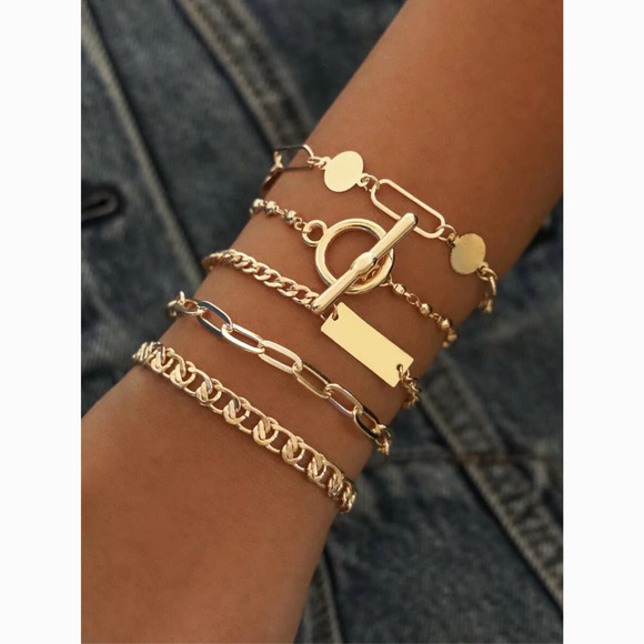 Anthropologie Jewelry - 3/$30 Gold Rectangle Link Chain 5 Bracelet Set